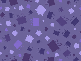 Fototapeta na wymiar Gift box seamless pattern. Gifts are scattered in a chaotic manner. Design for wrapping paper, promotional materials, banners and posters. Vector illustration