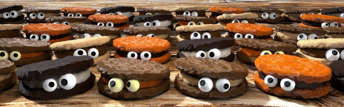 Halloween monster cookies with eyes - 3D illustration