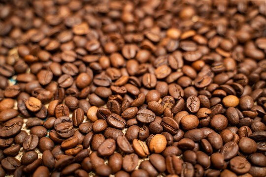 Coffee beans background, shallow depth of field, 