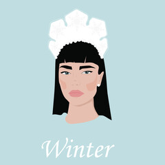 flat vector. postcard. the winter girl. illustration for a postcard