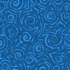 Stock vector blue seamless pattern of spirals and waves.Stock vector seamless texture of flowing stripes with ragged edges and irregularities.