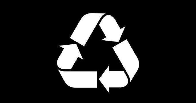 A 4K 3D animation of black and white recycling symbols on respective white and black backgrounds