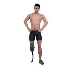 Fototapeta premium 3D Render : isolated image of a smiling man with prosthesis leg