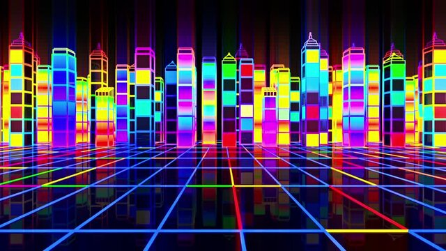 3d City Colorful Glowing Looped Video