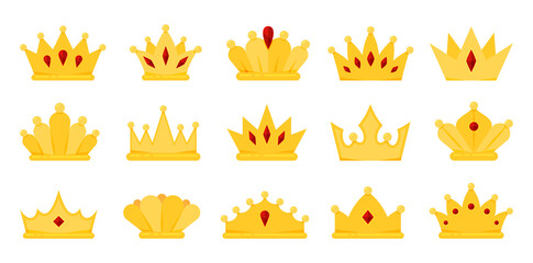 Crown gold royal precious jewel heraldry flat set