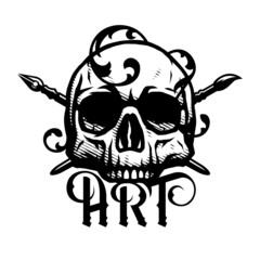 Skulls with floral patterns in crossed tassels. Vector illustration.