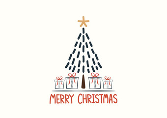 Christmas tree vector. Christmas tree logo. Christmas post card.