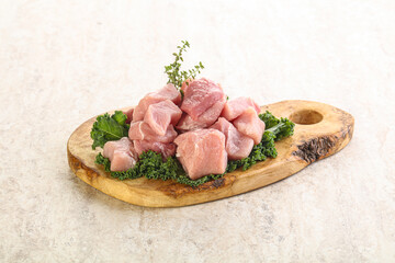 Raw pork meat cubes for coocking