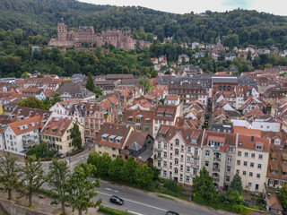 Fototapeta na wymiar Drone view at the town of Heidelberg in Germany