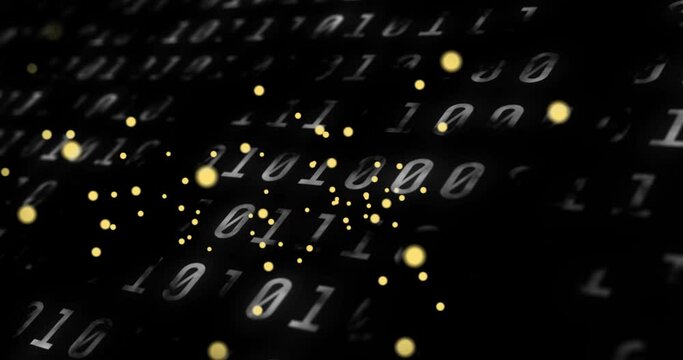 Animation of dolar and bitcoin sing over binary coding