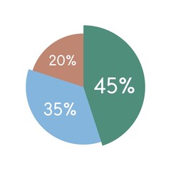 colorful pie chart,circle percentage diagram infographic vector illustration.45,35,20