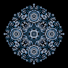 Vector circle of mandala with turtle and fish ornament pattern.
