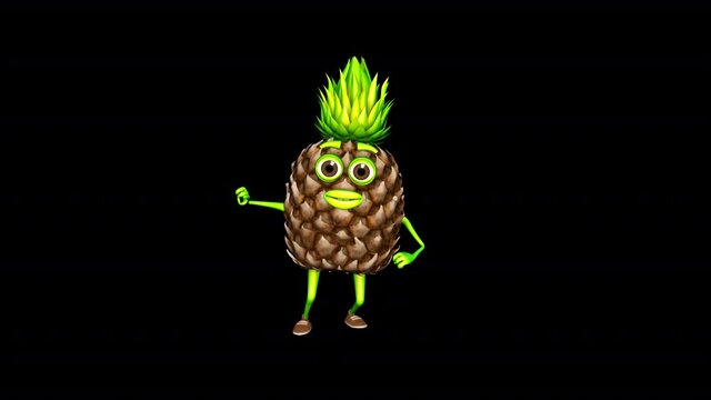 Pineapple Dance 3d Character Looped Video on Alpha Channel