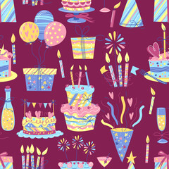 Happy Birthday seamless pattern. Celebration or holiday items.