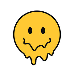 Funny melt smile faces. Vector hand drawn doodle cartoon character illustration. Isolated ob white background. Smile faces melt, acid, trippy print for t-shirt, poster, card concept