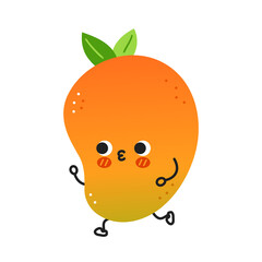 Cute funny mango fruit jogging. Vector hand drawn cartoon kawaii character illustration icon. Isolated on white background. Mango exotic baby fruit character concept