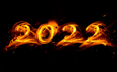 fire symbols 2022 with sparks on black background