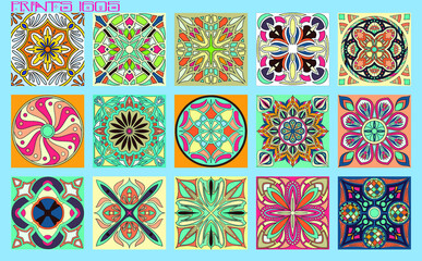 Pattern vector tiles traditional textures ornamental ceramics Spanish Portuguese Mexican Arabic Moroccan Italian colonial hydraulic majolica Turkish azulejos baldosas losetas racholas cerámicas
