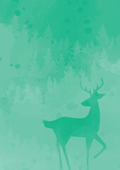 Green forest watercolor design, winter holidays deer vector