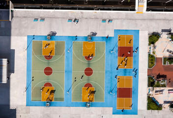 Aerial Top View Over Basketball Outdoor Cour