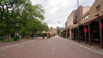 Naklejka premium American City / Santa Fe Main Street. The cityscape of Santa Fe, New Mexico, the second oldest city in the United States.