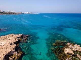 Top view on clear blue water of Mediterranean Sea. Cyprus