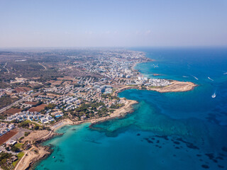 Fototapeta na wymiar Aerial view on city resort on the Mediterranean sea coast