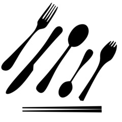 cutlery utensil set spoon, fork, knife, teaspoon, chopsticks