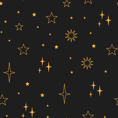 Stars seamless pattern with sun, moon. Mystical esoteric background for astrology design. Cosmos and space texture background.