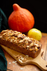 carrot cake with apples and a glass of milk, homemade cakes, comfort