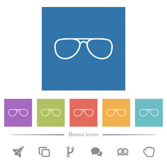 Glasses flat white icons in square backgrounds