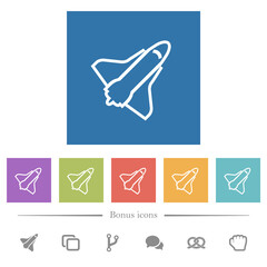 Space shuttle outline flat white icons in square backgrounds