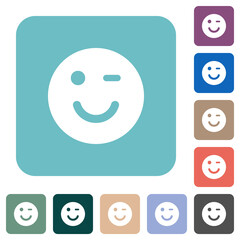 Winking emoticon solid rounded square flat icons