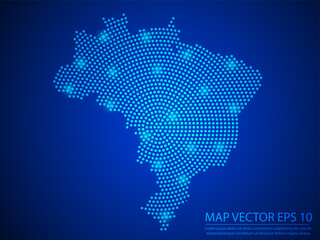 Abstract image Brazil map from point blue and glowing stars on Blue background.Vector illustration eps 10.