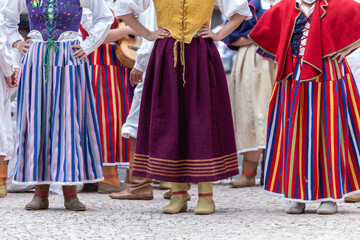 Close up of clothes of the traditional folklore of Madeira Island, Bailinho da Madeira. - obrazy, fototapety, plakaty