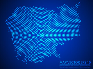 Abstract image Cambodia map from point blue and glowing stars on Blue background.Vector illustration eps 10.