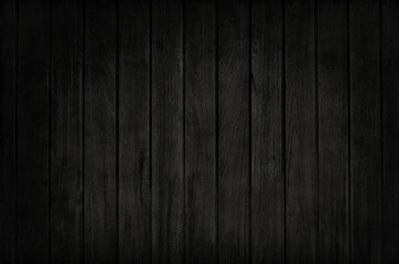 Black wooden plank wall background, texture of dark bark wood with old natural pattern for design art work, top view of grain timber.