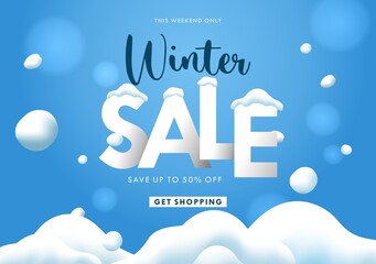 Concept of discount. Sale design on a winter background. with snowflakes. Vector illustration banner. - 462429140