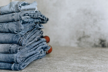 Lot of different blue jeans Blue Jeans, stack of jeans - 462429367