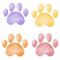 Paw prints watercolor clipart. Hand painted dog or cat footprints illustration.