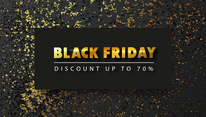 Fototapeta Black Friday banner with gold texture. Dark background with foil texture.Vector illustration obraz