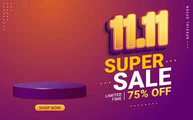 Vector of 11.11 Shopping day Poster or banner with blank product podium scene. 11 november sales banner template design for social media and website - obrazy, fototapety, plakaty
