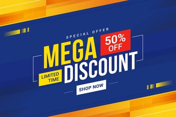 Mega discount promotion and super sale banner template vector illustration