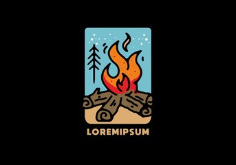 Colorful line art of bonfire