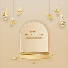 Happy new year with product display cylindrical shape