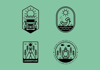 four set line art of outdoor illustration