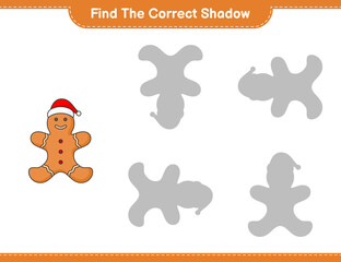 Find the correct shadow. Find and match the correct shadow of Gingerbread Man. Educational children game, printable worksheet, vector illustration