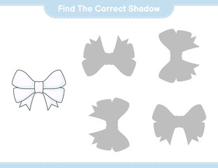 Find the correct shadow. Find and match the correct shadow of Ribbon. Educational children game, printable worksheet, vector illustration