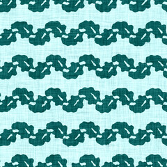 Fototapeta premium Aegean teal broken stripe rustic linen texture background. Summer line coastal living style. Light turquoise blue cloth effect textile seamless pattern. Washed out beach cottage fabric material. 