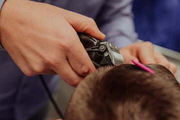 Young Man in Barbershop Hair Care Service Concept. Selective focus